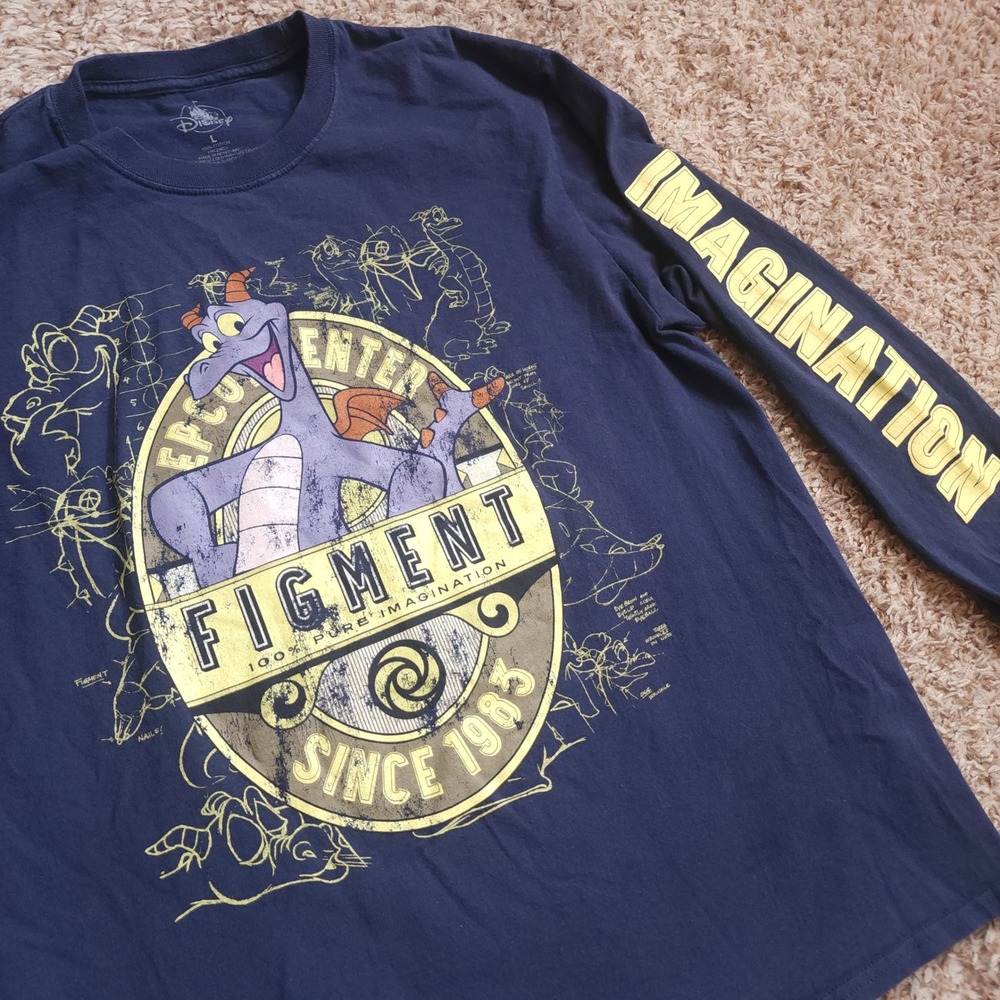 Disney Epcot Figment Long Sleeve Shirt Mens L Navy Blue Imagination Graphic Tee